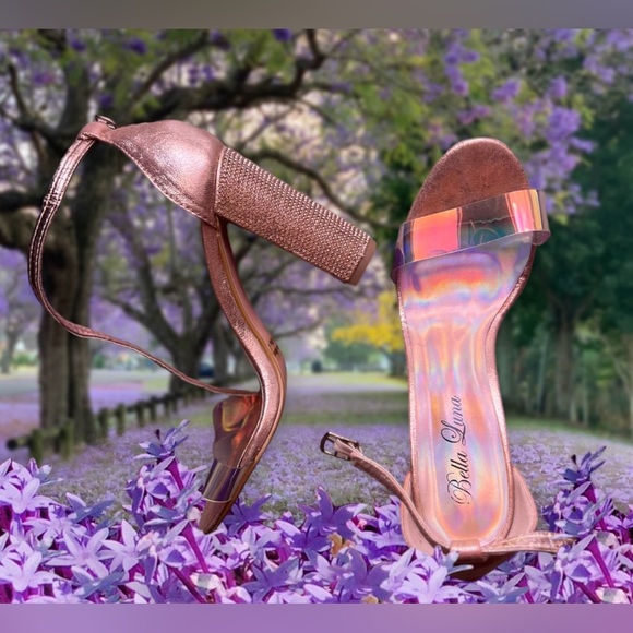 Bella Luna STAN Nude Champagne Bright Rhinestone Chunky Platform Mary Jane Heels - Picture 3 of 16